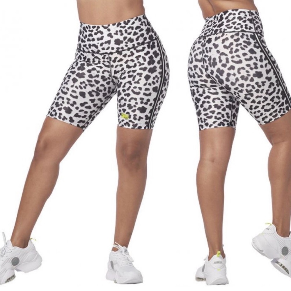 Zumba Fitness Black and White cheetah Bike Shorts